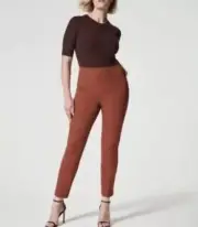 Spanx On-The-Go Ankle Slim Straight Pants Bronze Glow Large Petite Stretch