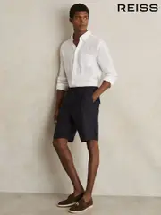 Reiss Navy Barges Linen Drawstring Shorts (F78986) | $195