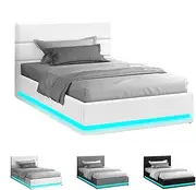 ALFORDSON Bed Frame King Single Size with LED Light & Gas Lift Storage Base, Bed Platform Foundation with Boucle Fabric Tufted Headboard for Mattress Topper, Max 200kg, Bertold Boucle White