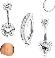 [Milacolato] 3-6Pcs Surgical Steel Belly Button Bars Gold Silver Belly Rings 14G Hypoallergenic Navel Bars CZ Belly Button Ring Clicker Belly Button Piercings Jewellerys for Women