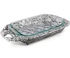 Arthur Court Metal Pyrex Glass Casserole Dish Holder Grape Pattern 14”x9”