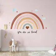 Containlol 30 x 14 Inch Rainbow Wall Decal Pastel Large Heart Wall Stickers Decor Peel and Stick, Boho Wallpaper Decor for Girls Kids Bedroom Nursery Playroom (Orange,Boho)