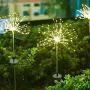 2 Pack 120LED 8 Modes Solar Firework Lights Plug in Ground Starburst Col.Warm White