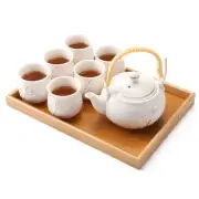 Japanese White Porcelain Tea Set with 1 Teapot Set, 6 Tea Cups, 1 Tea Tray, 1...