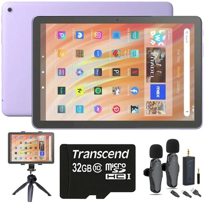 Amazon Fire HD 10 64GB 10.1" Tablet 13th Gen Lilac + 2-Person Lavalier Mic Set