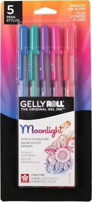 58175 5-Piece Gelly Roll Blister Card Moonlight 06 Fine Point Gel Ink Pen Set, A