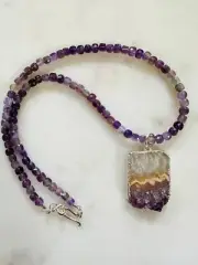 Amethyst Beaded Necklace 16.5inch Amethyst Pendant Semi-Precious Cubed Layering