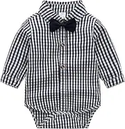 [Boarnseorl] Baby Toddler Boys Long Sleeves Button Down Shirt with Bow Tie