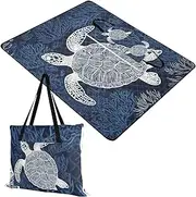 Yoogain Camping Mat Large Party Portable Blanket for Grass Picnic Items Turtle Blue Plants 60x80in