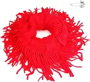 [kilofly] Knit Infinity Neck Warmer Tassels Scarf, Wavy, + Cat Brooch Pin