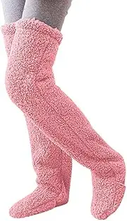 [BAIYSFFG] SnugglePaws Sock Slippers,Sock Slippers for Women,Plush Slipper Stockings,Cute Warm Socking Leg Cover Knee Socks Leg warmers Slipper Socks, Pink, One size