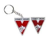 SET OF 2 SYDNEY SWANS AFL TEAM LOGO METAL PIN BADGE & MASCOT METAL KEY RING