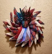 Dragon Head Wreath - Patriotic Dragon - Red, White, and Blue - Burlap Mesh