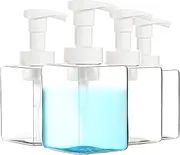 Youngever 4 Pack 360ml Clear Plastic Square Pump Bottles, Plastic Foaming Soap Dispenser, Refillable Plastic Pump Bottles with Travel Lock (12 Ounce)