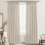 Living Room Semi Sheer Curtains 90 Inches Long 40"W x 90"L (Pack of 2) Natural
