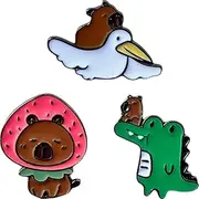 [Haiyou] 3pcs/Set Animal Capybara Brooch Pin Cartoon Alloy Badge Animal Brooch Cute Schoolbag Decoration Backpack Accessories