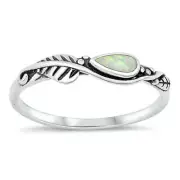 Ring Genuine Sterling Silver 925 White Lab Opal Oxidized Face Height 4mm Size 10