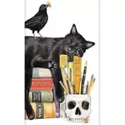 Mary Lake-Thompson Spooky Cat Magic Books Skull & Crow Flour Sack Kitchen Towel