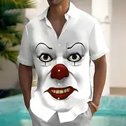 Men's Funny Clown Shirt Summer Shirt Button Up Shirt Short Sleeve Fashion Casual Outdoor Vacation Dailywear Summer Spring Turndown 3D Print Collared Shirts Fro