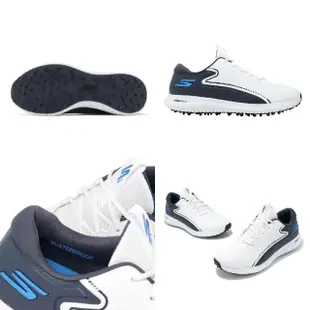 【SKECHERS】高爾夫球鞋 Go Golf Max 3 男鞋 白 藍 防水 避震 輕量 抓地 運動鞋(214080-WNVB)