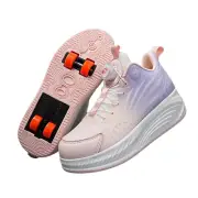Kids Roller Skate Shoes Retractable Wheels Four-Wheel Walking Skates - Pink- ...