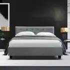 Bed Frame Double Size Upholstered Mattress Base Fabric Headboard Wooden Slats