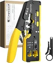 Proster Pass Through RJ45 Crimp Tool - CAT7 Ethernet Crimping Tool for 8P RJ45 CAT5 CAT6 CAT7 Network Cable & 6P RJ11 RJ12 Telephone Line Connector RJ45 Pass Through Crimper with Stripper