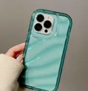 Emerald Blue Case For iPhone 15 Pro Wavy Shape