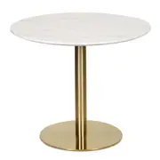 Raimon Furniture Elskar Round Dining Table With Marble Effect 90cm - Gold Metal Frame - White Agaria