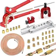 smseace 26Pack 3/16 Inch Brake line kit Include 25 FT Copper-Plated Brake Lines with Fitting(16pcs Fittings,2pcs Union+4pcs Nut) Brake line Bender,Single Flare Tool,Cutter 3/16 Inch Brake line kit