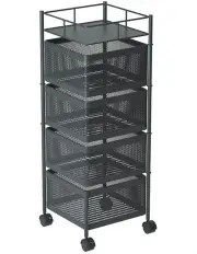 [SOGA] 4 Tier Steel Square Rotating Kitchen Storage Organizer with Wheels in Black