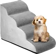 QWORK® Dog Stairs, 4 Steps, 74 x 40 x 52 cm, Pet Stairs, High Density Sponge, Dog Stairs, Removable, Washable Dog Stairs