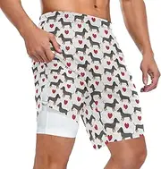 [ZZXXB] Dachshund Dog Red Love Heart Athletic Shorts for Men with Pockets 2 in 1 Quick Dry Running Shorts S-3XL