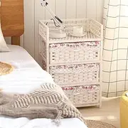 MAGUZA Home Woven 3 Drawer Chest Hand Woven Paper Rope Storage Dresser with Cutout Handle for Bedroom Living Room (White)