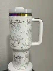 40oz Not A Stanley Tumbler with handle- Laser Engraved- Gold Chroma- Sloths