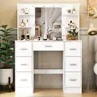 White Dressing Table 7 Drawers Vanity Makeup Desk Set With LED Lighted Mirror