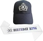 90th Birthday Hat and Sash, Baseball Cap and Sash, 90th Birthday Party Decorations Supplies Accessories, 90th Birthday Gift for Men