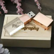 Glass USB 2.0 Flash Pen Drive Free Custom Wedding Photography Logo Wooden Box