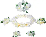 [Udalyn] Hawaiian Luau Flower Leis Jumbo Necklaces Bracelets Headband Anklets Set 6-7 Pack