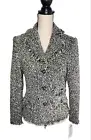 PETER NYGARD Classic Tweed Black White Gold Metal Cuff Fringe Blazer Size 6P