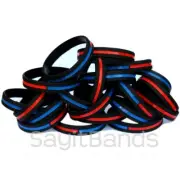 Set of Thin COMBINED Thin Red and Blue Line Police Fire Wristband Bracelet Lot