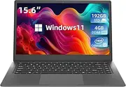 Laptop 15.6 inch Win11 Notebook Computer, 4GB DDR3 and 192GB SSD, Celeron Quad Core Processor, HD IPS Display, Lightweight Laptop PC with WiFi, USB 3.0, Mini HDMI Port, Webcam, Micro SD Card Slot