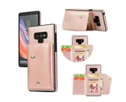 Case for Samsung Galaxy Note9, Leather Wallet Case With Card Pockets Back Flip Shockproof Cover Case-Rose Gold