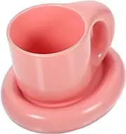 Hohopeti Nordic Ceramic Coffee Cup and Saucer Set Pink Aesthetic Cup Ceramic Cup with Saucer Small Tea Cups Coffee Cups Ceramic Cappuccino Mug Cappuccino Cups Simple Ceramics Porcelain Cup Ceramic