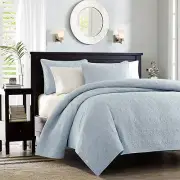 BEAUTIFUL ELEGANT MODERN CLASSIC COZY LIGHT BLUE SKY TEXTURED SOFT QUILT SET