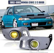 For 1992-1995 Honda Civic 2 Door Fog Lights Yellow Lens Front Bumper Lamps Pair (for: Honda)