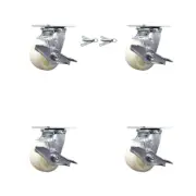 4 Inch Nylon Caster Set with Ball Bearings 4 Brake 2 Swivel Lock Service Caster