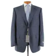 Canali NWT Wool Blend Two Piece Suit Size 58L (48L US) In Blue w/ Brown Plaid