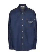 Valentino Logo Patch Long-Sleeved Denim Shirt IT48,IT46 Blue