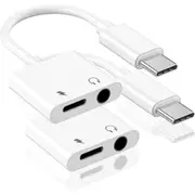 2PCS 2in1 Type C To 3.5mm Jack Headphone Aux Converter For iPhone IOS 15 Samsung Xiaomi Huawei - White